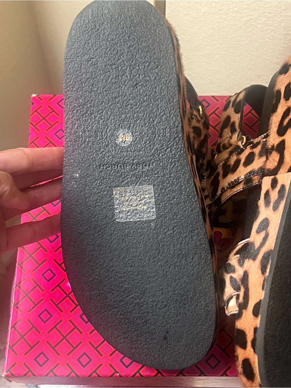 Tory Burch Leopard Print Platform Sandal with Gold Logo